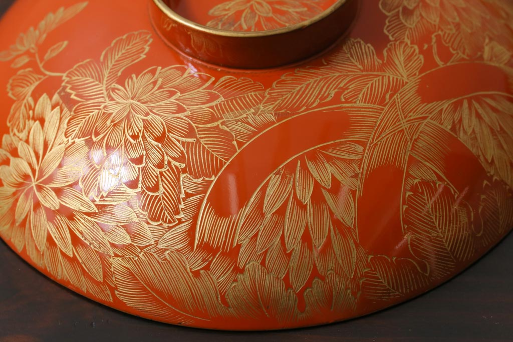 和製アンティーク　仙才型　沈金　蝶と菊　木製　蓋付きお椀7個セット(漆器)