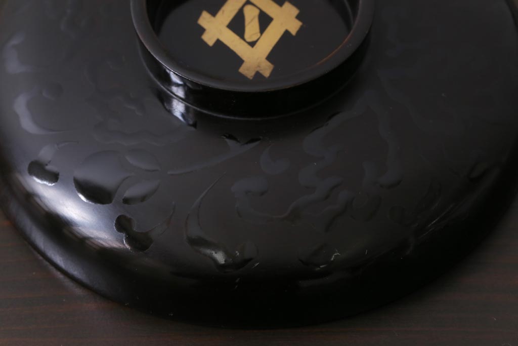和製アンティーク　蒔絵　鴨　和モダンな蓋付き椀5つセット(お椀、漆器)(1)