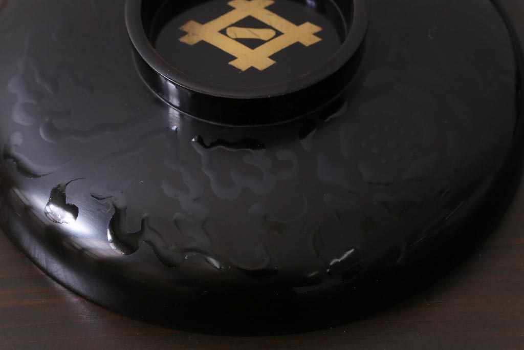 和製アンティーク　蒔絵　鴨　和モダンな蓋付き椀5つセット(お椀、漆器)(1)