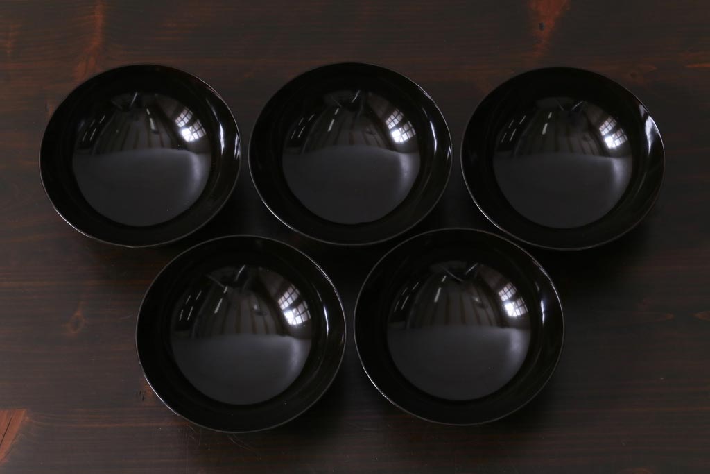 和製アンティーク　蒔絵　鴨　和モダンな蓋付き椀5つセット(お椀、漆器)(1)