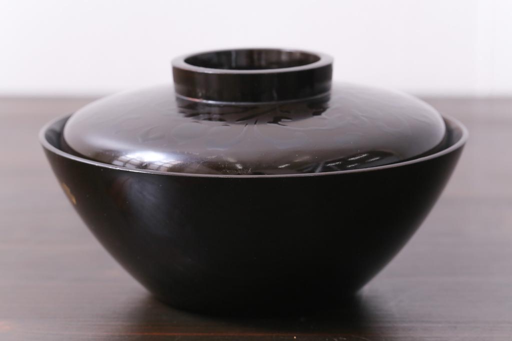 和製アンティーク　蒔絵　鴨　和モダンな蓋付き椀5つセット(お椀、漆器)(1)