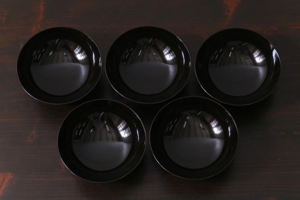 和製アンティーク　蒔絵　鴨　和モダンな蓋付き椀5つセット(お椀、漆器)(2)
