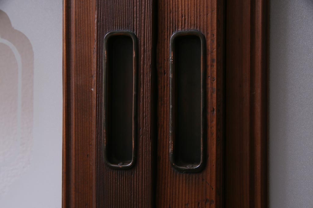 昭和初期　腰板ケヤキ材　裏障子の付いた格子帯戸2枚セット(ガラス帯戸、引き戸、建具)