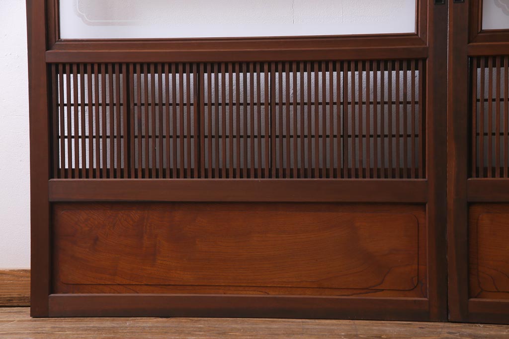昭和初期　腰板ケヤキ材　裏障子の付いた格子帯戸2枚セット(ガラス帯戸、引き戸、建具)(1)