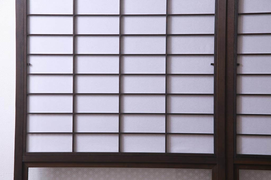 和製アンティーク　当店オリジナルガラス入り　裏障子付き　上品な雰囲気醸し出す格子戸2枚セット(建具、ガラス帯戸、引き戸)