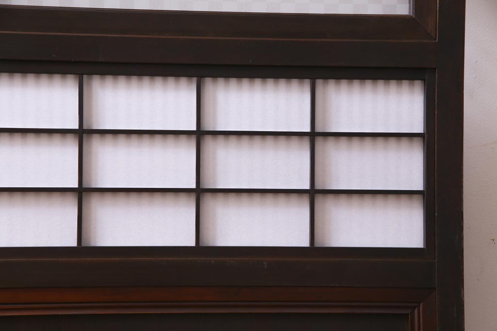 和製アンティーク　当店オリジナルガラス入り　裏障子付き　市松模様のガラスがモダンな印象与える格子戸1枚(ガラス帯戸、引き戸、建具)