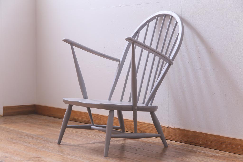 ペイント家具　イギリスビンテージ　ERCOL(アーコール) フレンチシャビーなラウンジチェア(椅子、アームチェア)