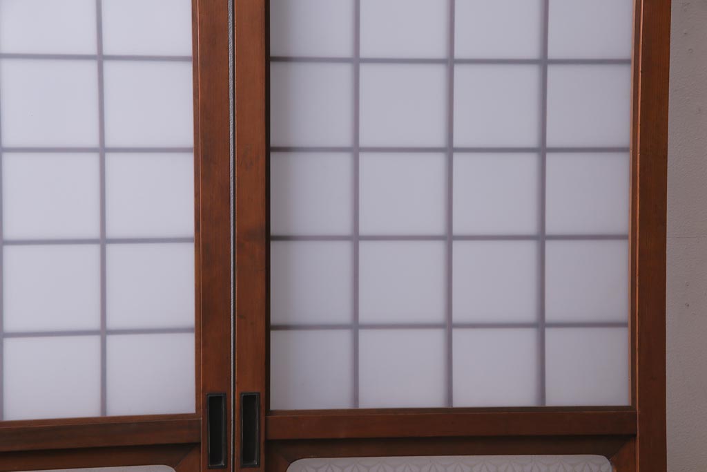 和製アンティーク　ヒノキ材　当店オリジナルガラス入り　昭和レトロな幅狭サイズのガラス戸2枚セット(建具、ガラス戸)