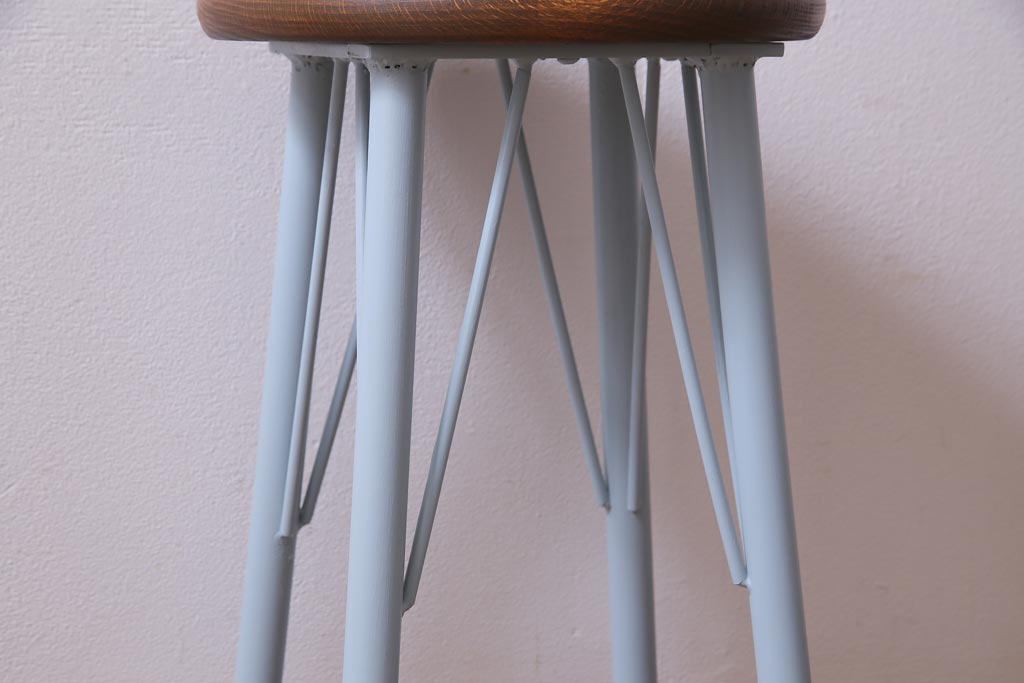 ラフジュ工房オリジナル　アイアンレッグのペイントが可愛らしい丸スツール(チェア、椅子)