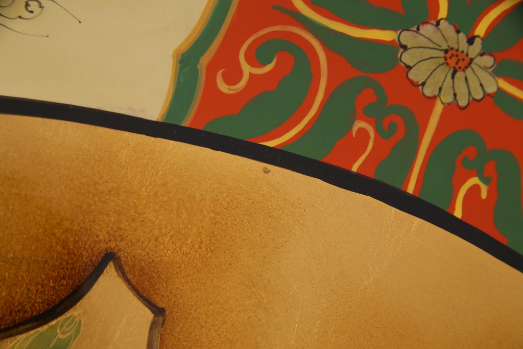 アンティーク雑貨　中古　木製　御所車図　圧巻!金漆装飾の3尺飾り盆(大盆)