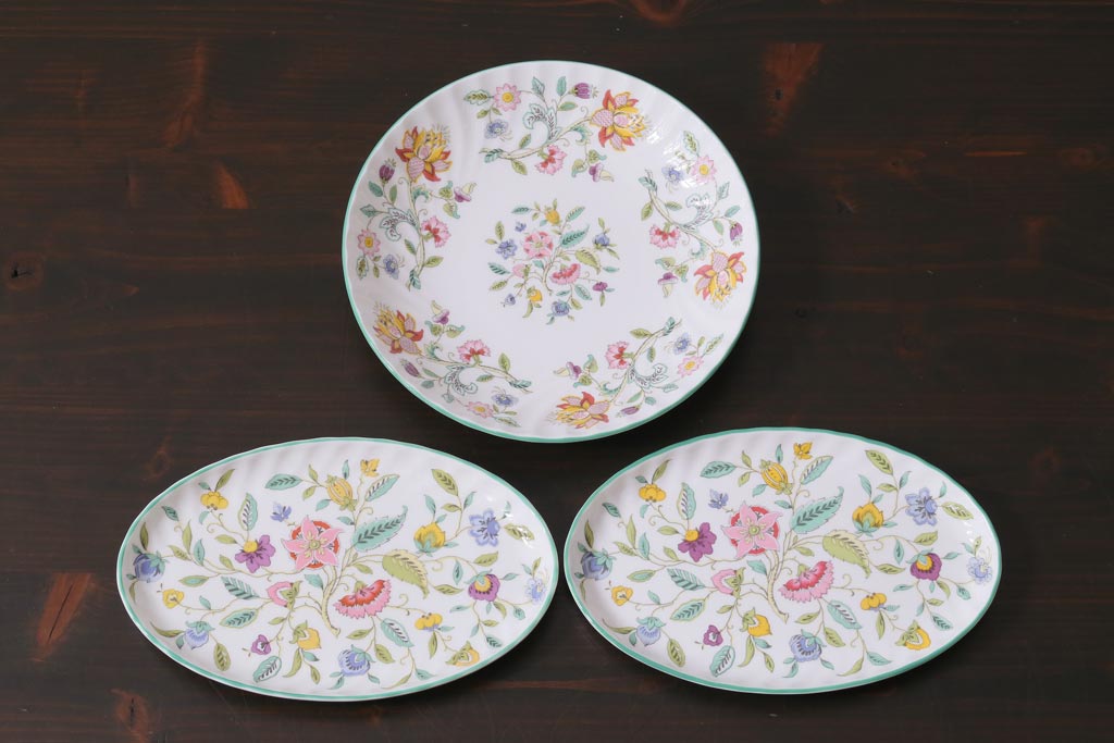 中古美品　イギリス　MINTON(ミントン)　Haddon Hall(ハドンホール)　プレート3枚セット(オーバルトレー、サービスボウル)