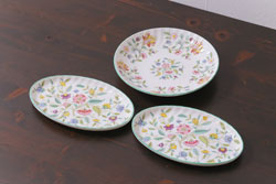 中古美品　イギリス　MINTON(ミントン)　Haddon Hall(ハドンホール)　プレート3枚セット(オーバルトレー、サービスボウル)