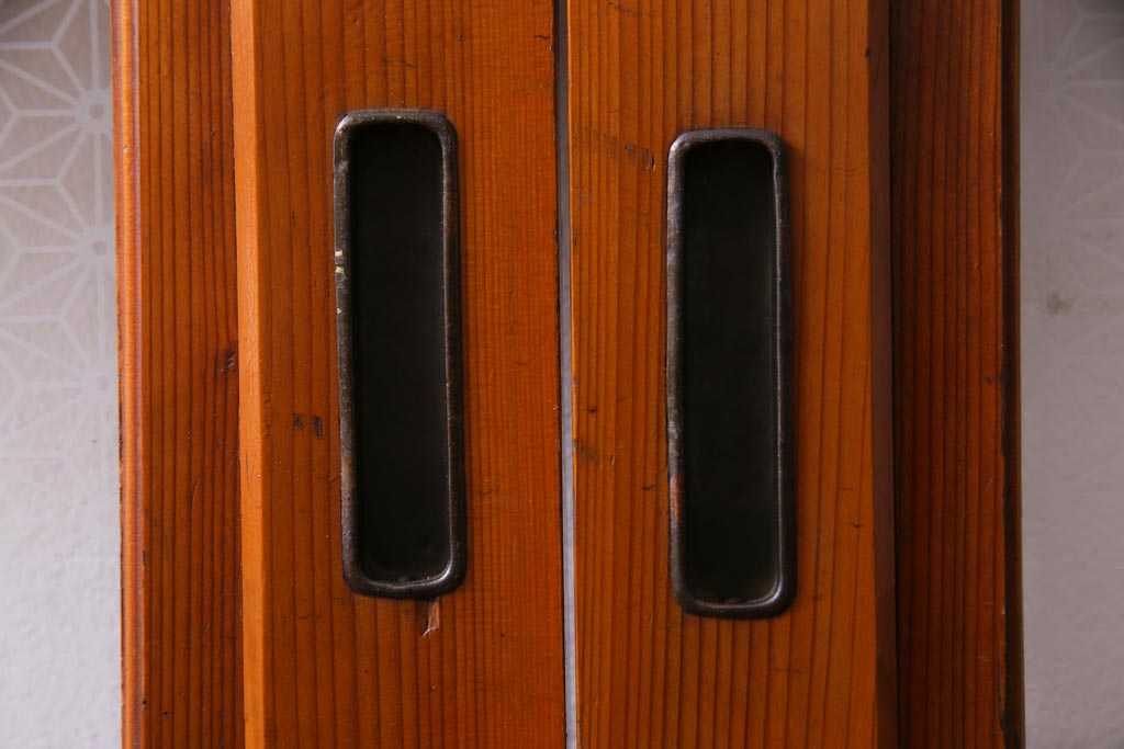 昭和初期　当店オリジナルガラス　黒柿の腰板が目を引く格子戸4枚セット(建具、ガラス帯戸、引き戸)