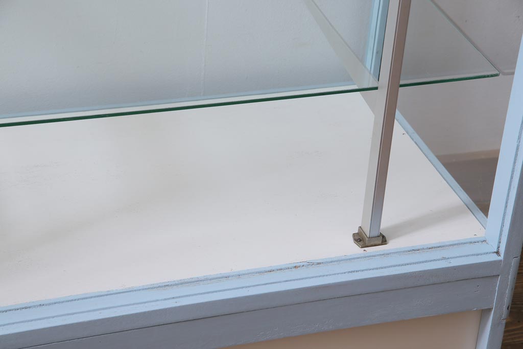 ペイント家具　5面ガラス　淡いカラーが爽やかなガラスケース(陳列棚、飾り棚)