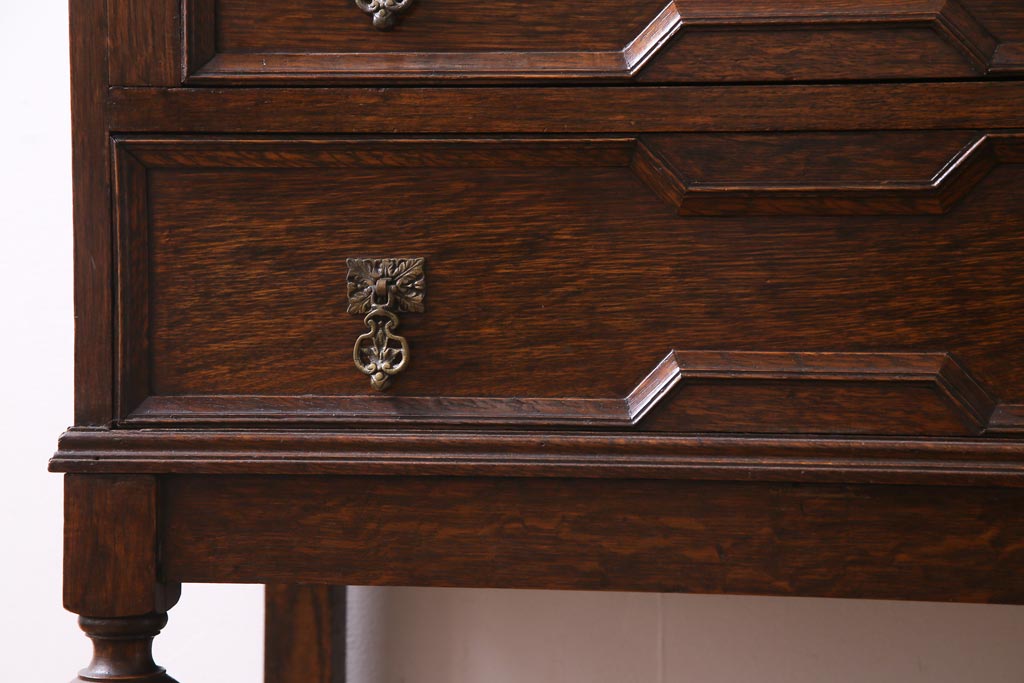 アンティーク家具　イギリスアンティーク　オーク材　上手物　ジャコビアン様式　品格あふれる佇まいが素敵なライティングビューロー(簿記机、在宅ワーク、在宅用ワークデスク)