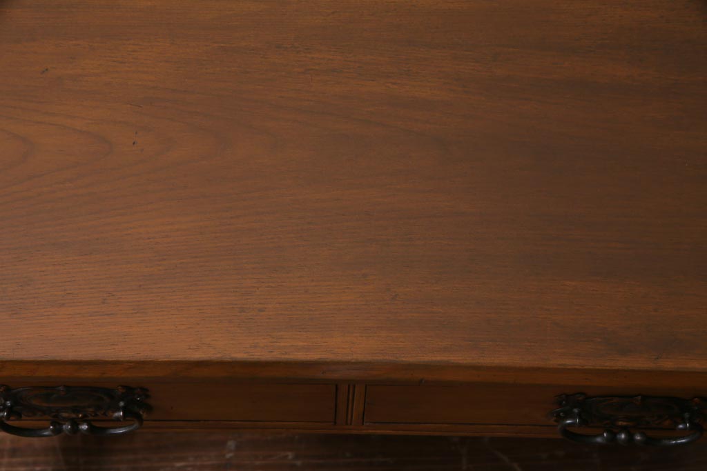アンティーク家具　イギリスアンティーク　棚付き　クラシックカントリーなパイン材製デスク(机、在宅ワーク、在宅用)