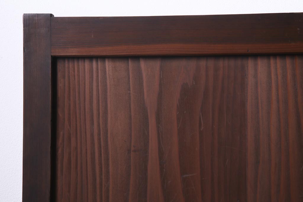 和製アンティーク　昭和初期　杉材　組子入り　ダイナミックな木目が魅力的な板戸(引き戸、建具)4枚セット