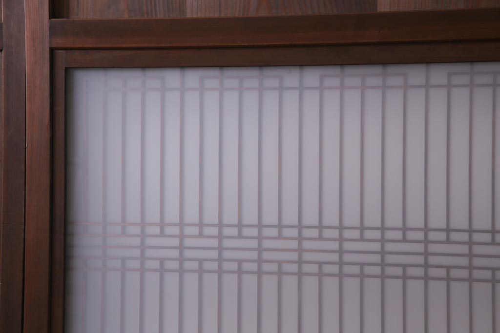 和製アンティーク　昭和初期　杉材　組子入り　ダイナミックな木目が魅力的な板戸(引き戸、建具)4枚セット