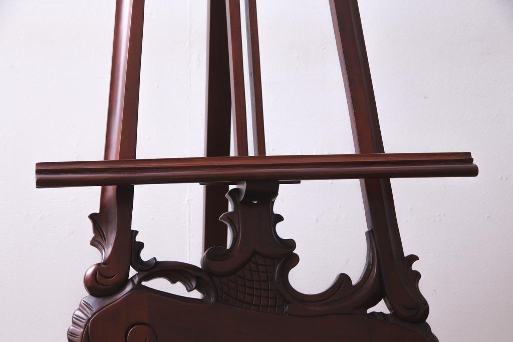 アンティーク雑貨　フランス輸入家具　マホガニー材　ロココ様式　クラシカルな雰囲気漂うイーゼル(画架、ディスプレイ)