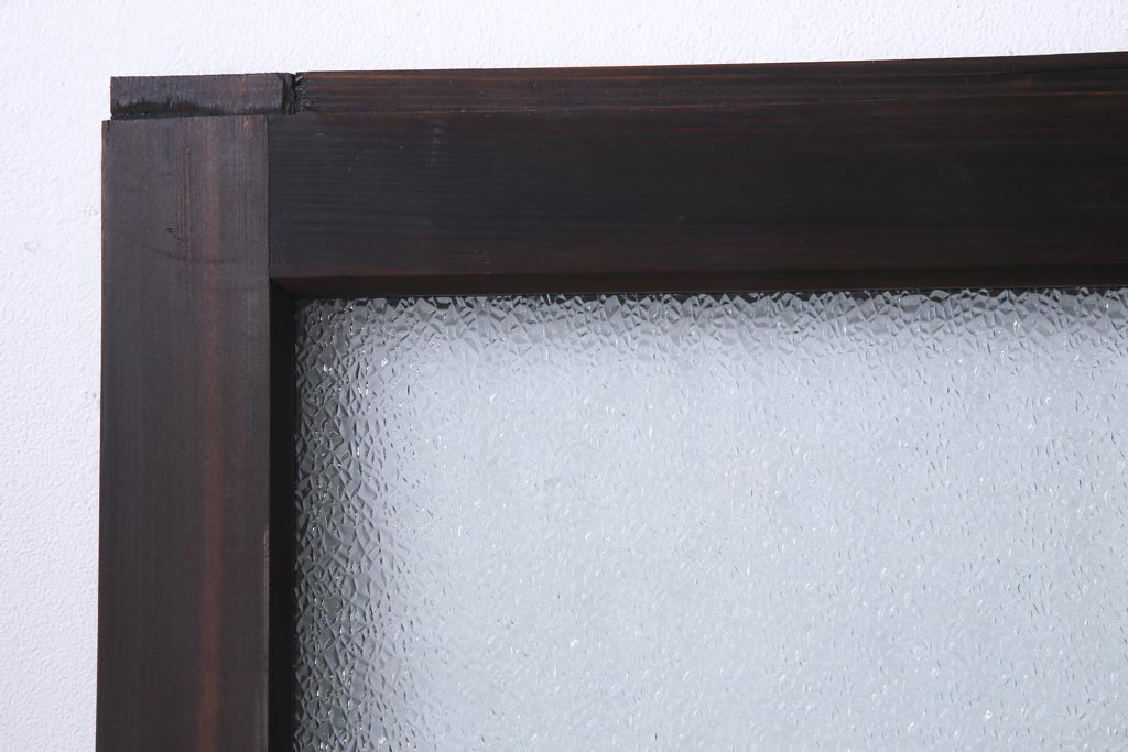 和製アンティーク　腰板ケヤキ材　ダイヤガラス入り　味のあるレトロな雰囲気醸し出すガラス戸3枚セット(建具、引き戸)