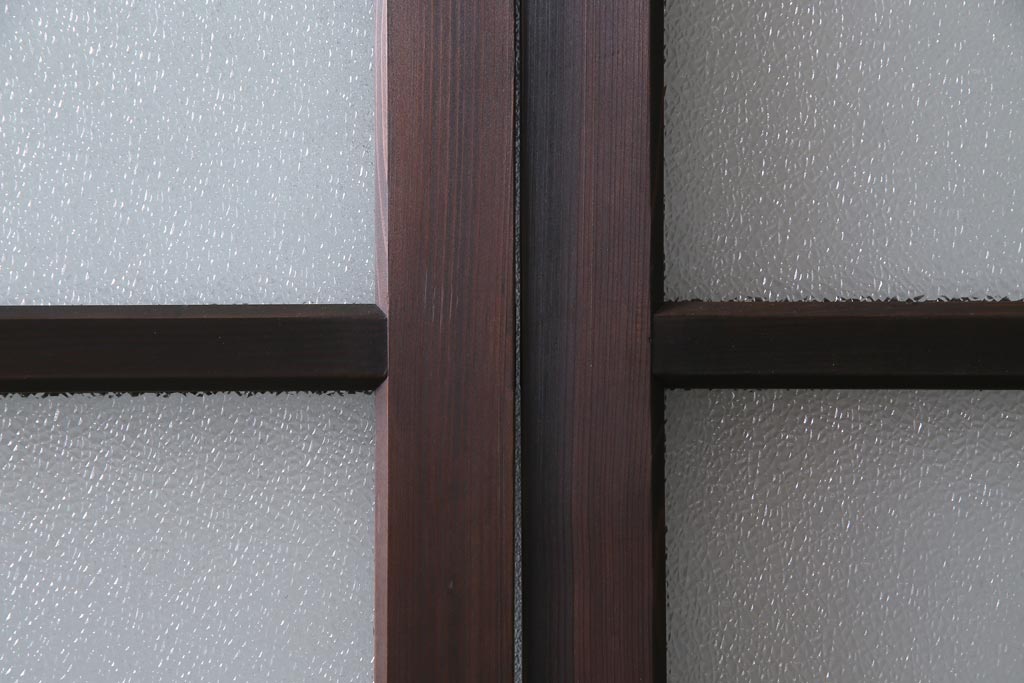 昭和初期　腰板ケヤキ材　ダイヤガラス入り　味のあるレトロな雰囲気醸し出すガラス戸2枚セット(引き戸)