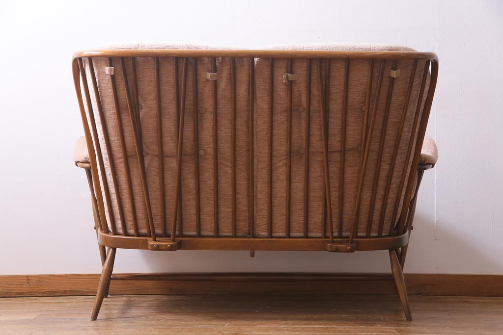 中古　イギリス　ヴィンテージ家具　ERCOL(アーコール)　エバーグリーン　2人掛けソファ(アームチェア、イージーチェア、ビンテージ)(定価約58万円)