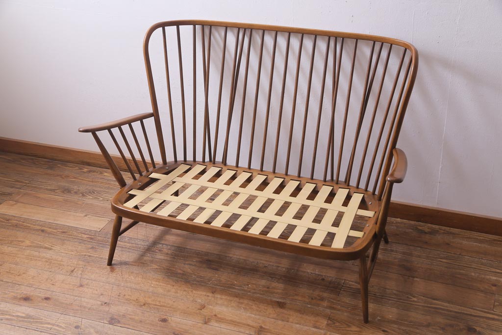 中古　イギリス　ヴィンテージ家具　ERCOL(アーコール)　エバーグリーン　2人掛けソファ(アームチェア、イージーチェア、ビンテージ)(定価約58万円)