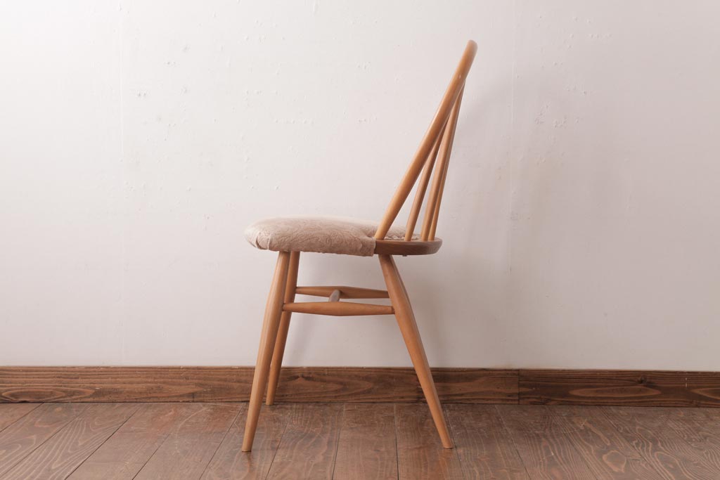 ヴィンテージ家具　イギリスビンテージ　ERCOL(アーコール)　フープバック　布張り座面のウィンザーチェア(ダイニングチェア、ワークチェア、椅子、ウインザーチェア)(3)