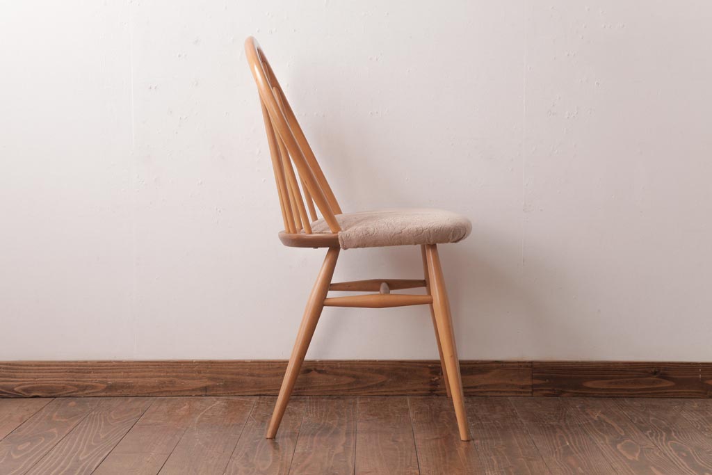 ヴィンテージ家具　イギリスビンテージ　ERCOL(アーコール)　フープバック　布張り座面のウィンザーチェア(ダイニングチェア、ワークチェア、椅子、ウインザーチェア)(3)