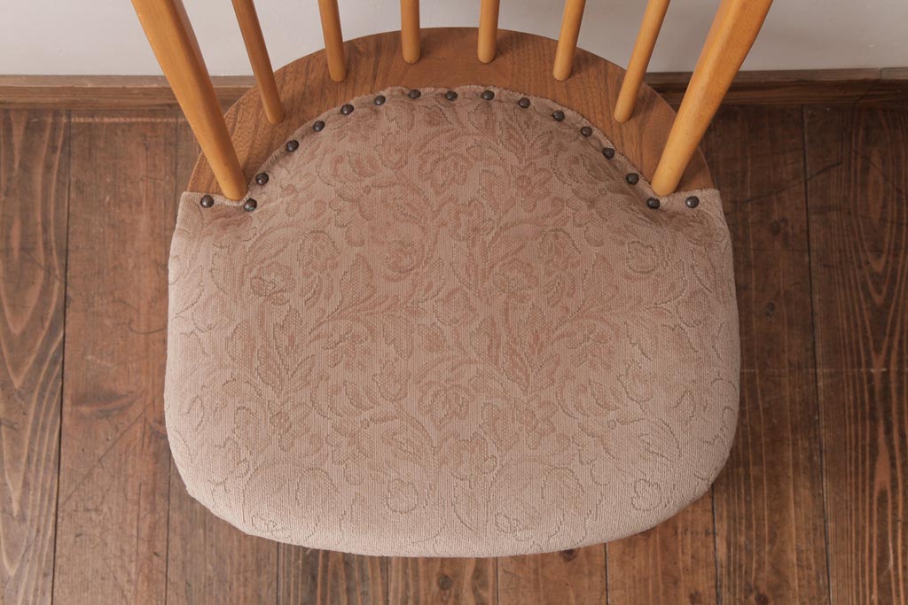 ヴィンテージ家具　イギリスビンテージ　ERCOL(アーコール)　フープバック　布張り座面のウィンザーチェア(ダイニングチェア、ワークチェア、椅子、ウインザーチェア)(3)