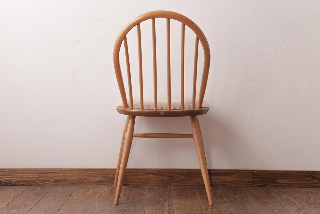 ヴィンテージ家具　イギリスビンテージ　ERCOL(アーコール)　フープバック　布張り座面のウィンザーチェア(ダイニングチェア、ワークチェア、椅子、ウインザーチェア)(3)