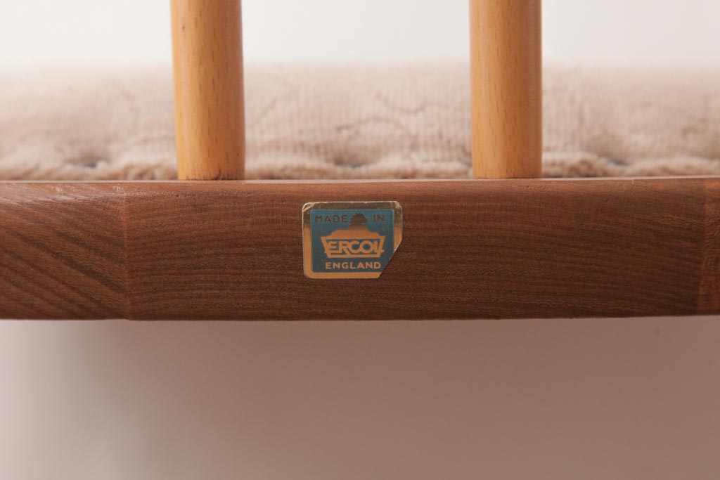 ヴィンテージ家具　イギリスビンテージ　ERCOL(アーコール)　フープバック　布張り座面のウィンザーチェア(ダイニングチェア、ワークチェア、椅子、ウインザーチェア)(3)