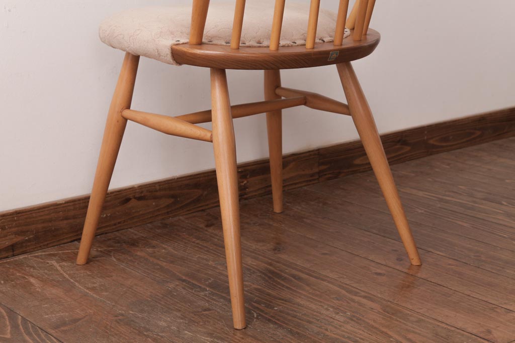 ヴィンテージ家具　イギリスビンテージ　ERCOL(アーコール)　フープバック　布張り座面のウィンザーチェア(ダイニングチェア、ワークチェア、椅子、ウインザーチェア)(3)