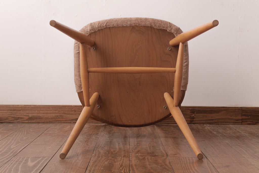 ヴィンテージ家具　イギリスビンテージ　ERCOL(アーコール)　フープバック　布張り座面のウィンザーチェア(ダイニングチェア、ワークチェア、椅子、ウインザーチェア)(3)