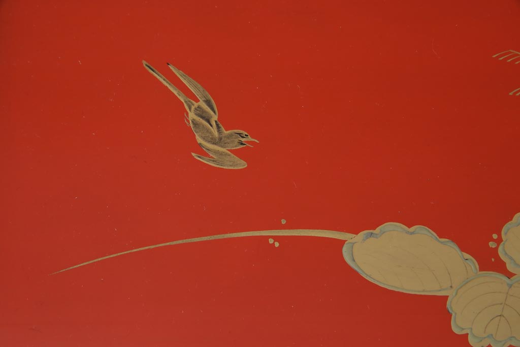 アンティーク雑貨　朱塗　金蒔絵　木製盆(漆器)