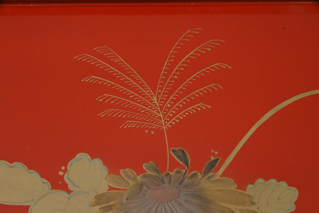 アンティーク雑貨　朱塗　金蒔絵　木製盆(漆器)
