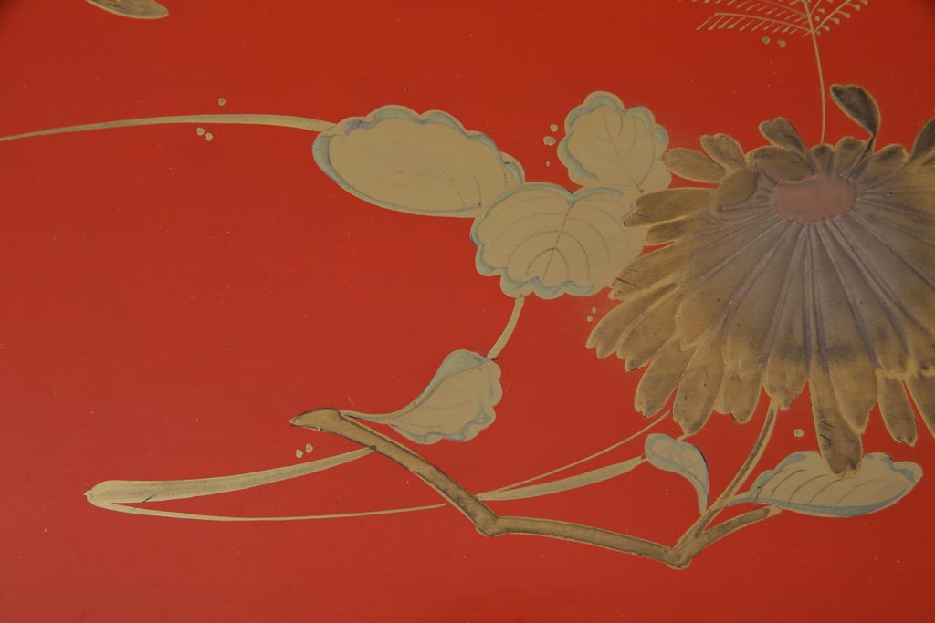 アンティーク雑貨　朱塗　金蒔絵　木製盆(漆器)