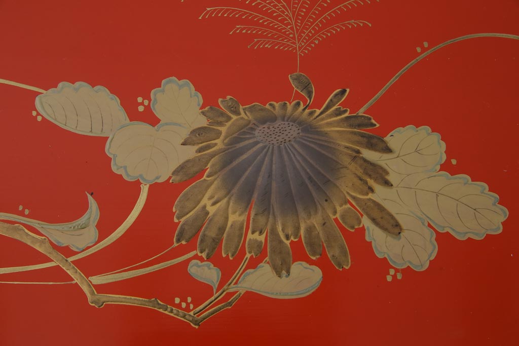 アンティーク雑貨　朱塗　金蒔絵　木製盆(漆器)