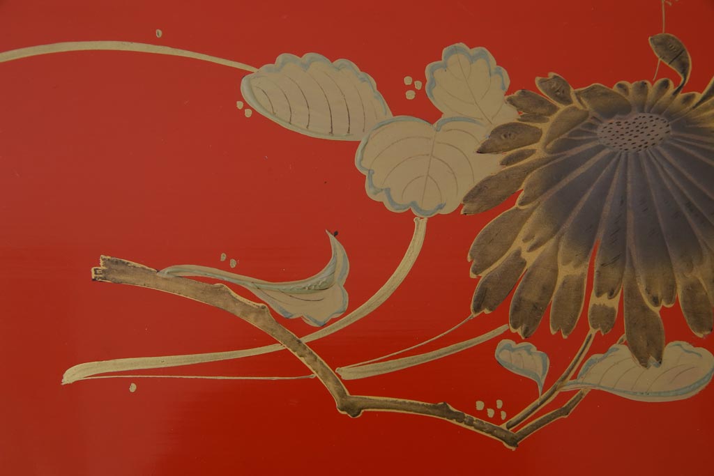アンティーク雑貨　朱塗　金蒔絵　木製盆(漆器)
