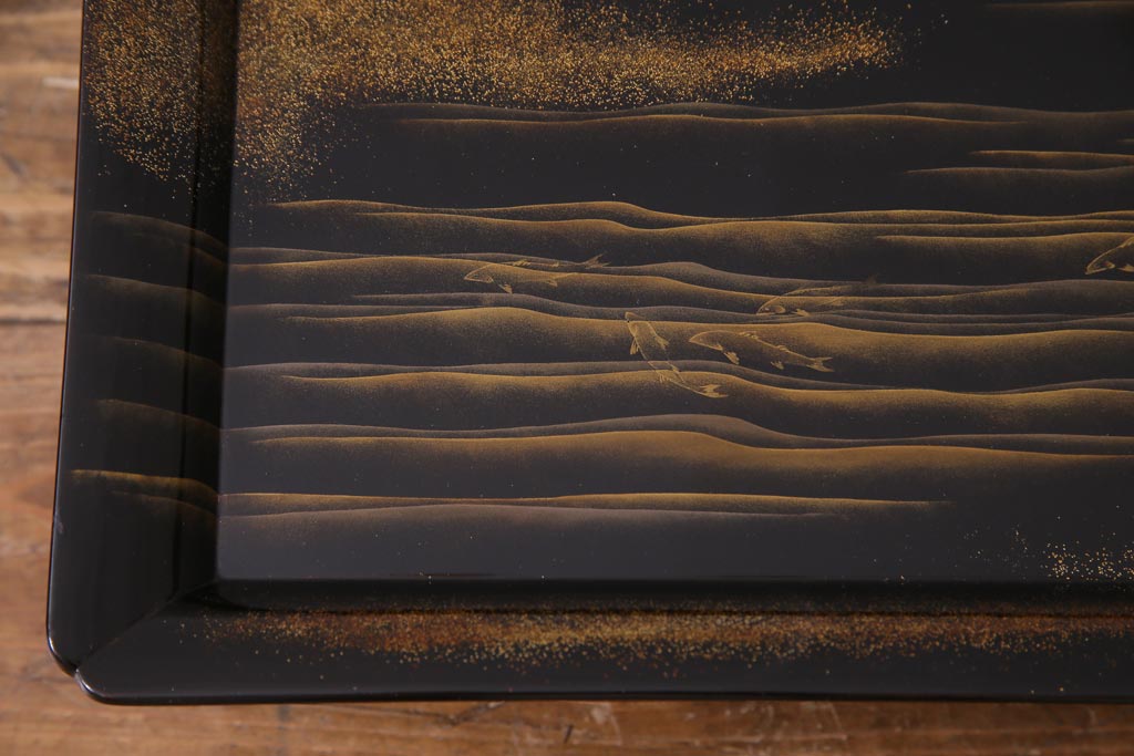 アンティーク雑貨　輪島塗　金蒔絵　鯉の図　木製お膳5客セット(漆器、脚付膳、和食器)(R-036276)