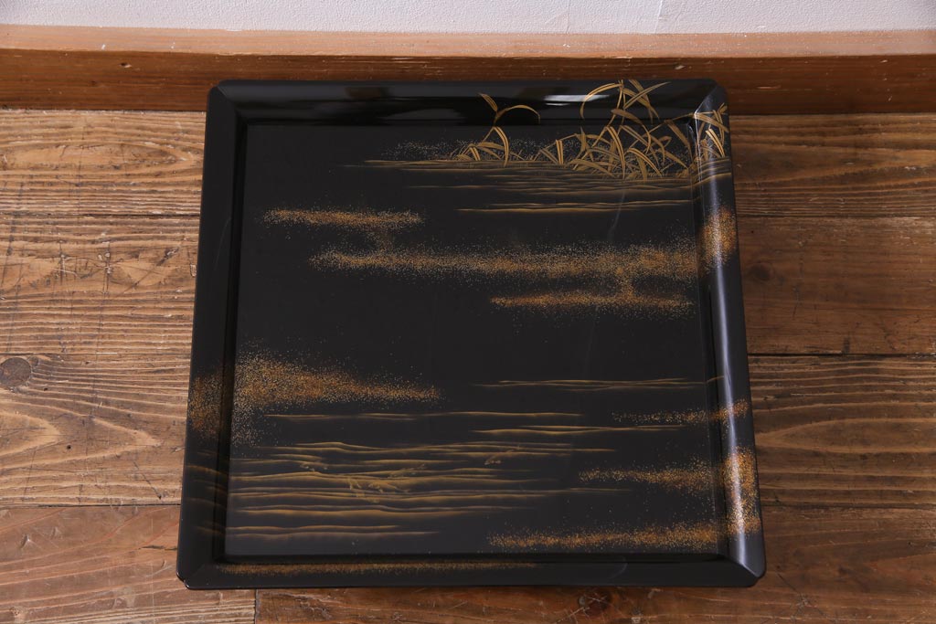 アンティーク雑貨 輪島塗 金蒔絵 鯉の図 木製お膳5客セット(漆器