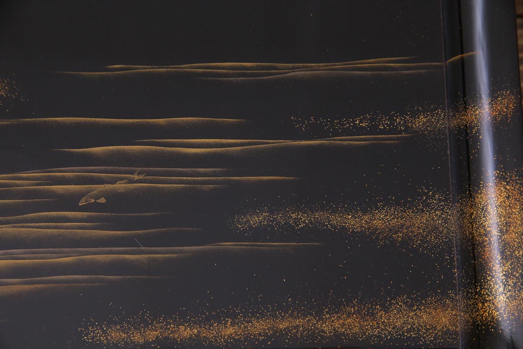 アンティーク雑貨　輪島塗　金蒔絵　鯉の図　木製お膳5客セット(漆器、脚付膳、和食器)(R-036277)