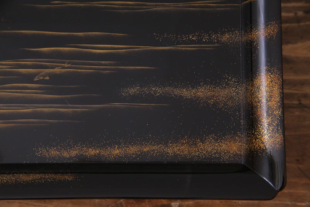 アンティーク雑貨　輪島塗　金蒔絵　鯉の図　木製お膳5客セット(漆器、脚付膳、和食器)(R-036277)