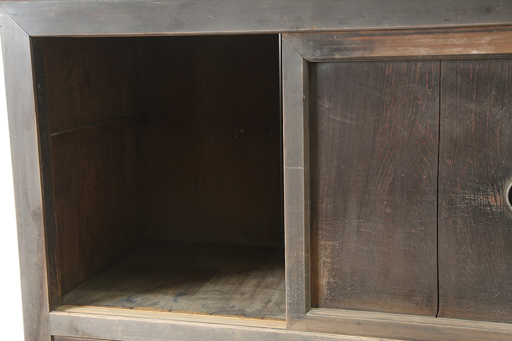 アンティーク家具　明治期　ヒノキ材　一本物　三尺　年季の入った関西水屋箪笥(食器棚、戸棚、収納棚、サイドボード、キャビネット)(R-036287)