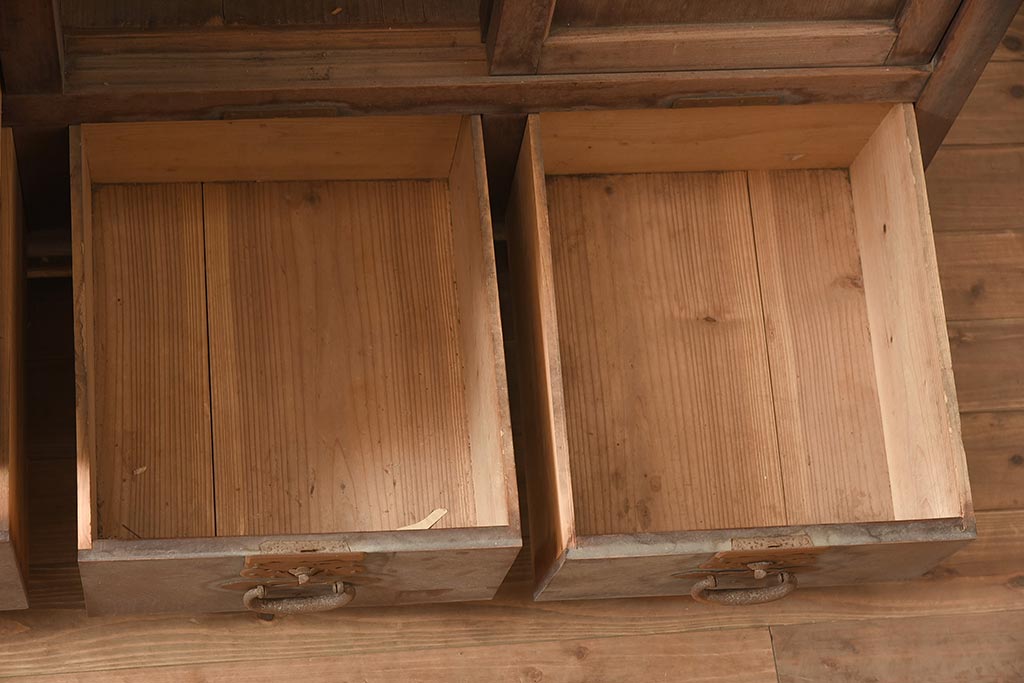 和製アンティーク　明治期　前面ケヤキ材・サクラ材　古い木の温もりを感じる重ね水屋箪笥・下段(収納棚、戸棚、ローボード)(R-036340)