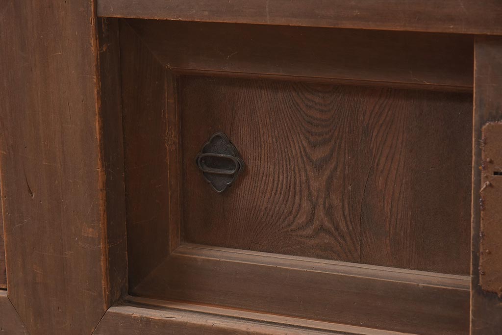 アンティーク家具　明治期　前面ヒノキ・ケヤキ材　収納箪笥キャビネット(テレビ台、水屋箪笥)(R-036371)