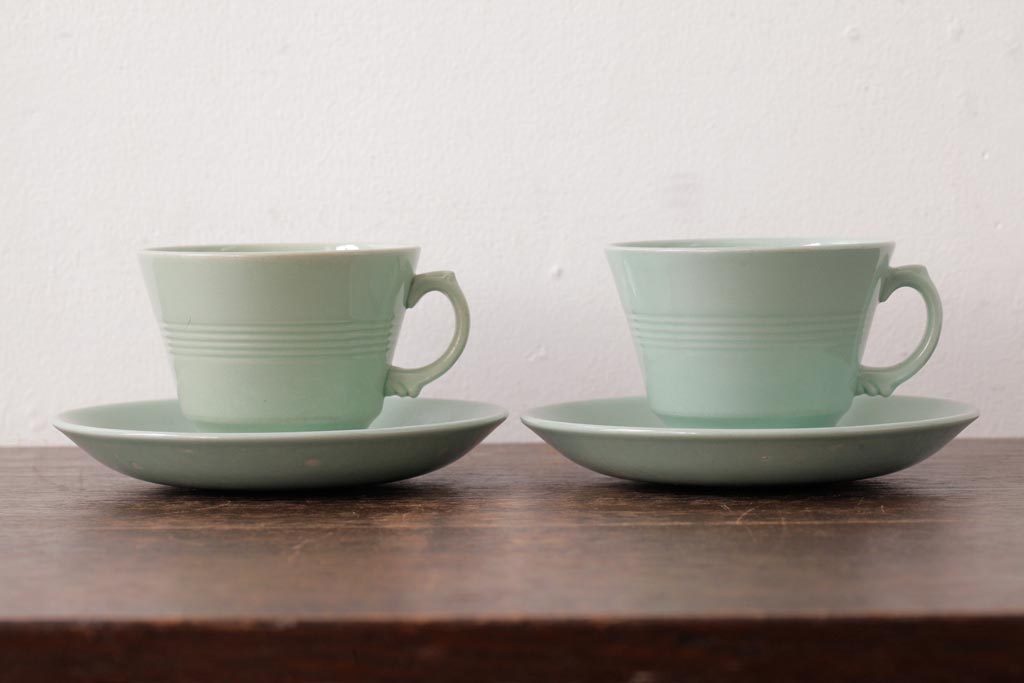 ビンテージ雑貨　イギリスヴィンテージ　Woods ware(ウッズウエア)　Beryl(ベロル)　カップ&ソーサー2客セット(R-036420)