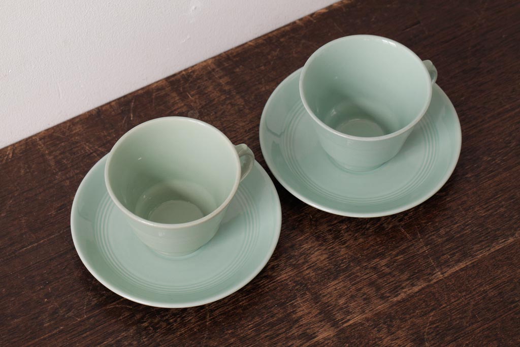 ビンテージ雑貨　イギリスヴィンテージ　Woods ware(ウッズウエア)　Beryl(ベロル)　カップ&ソーサー2客セット(R-036420)