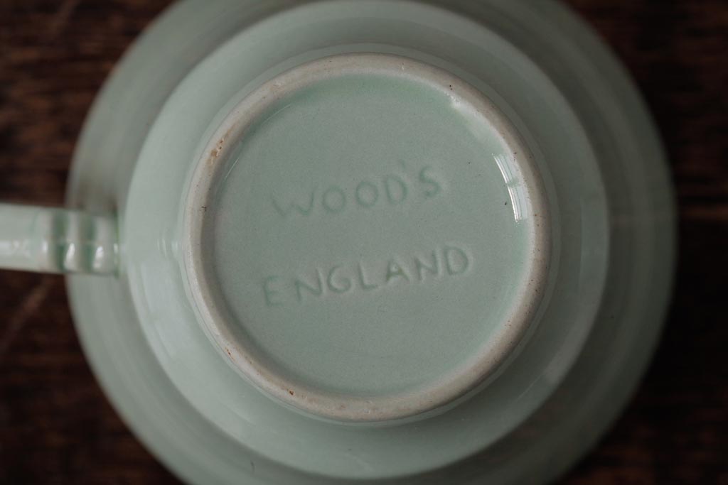 ビンテージ雑貨　イギリスヴィンテージ　Woods ware(ウッズウエア)　Beryl(ベロル)　カップ&ソーサー2客セット(R-036420)