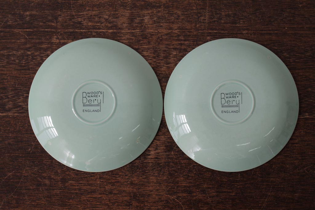 ビンテージ雑貨　イギリスヴィンテージ　Woods ware(ウッズウエア)　Beryl(ベロル)　カップ&ソーサー2客セット(R-036420)